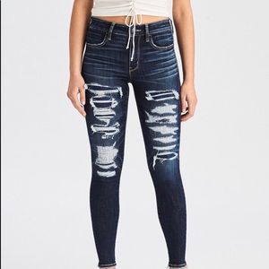 AE Dark Wash X Denim Patched High-Waisted Jeggings
